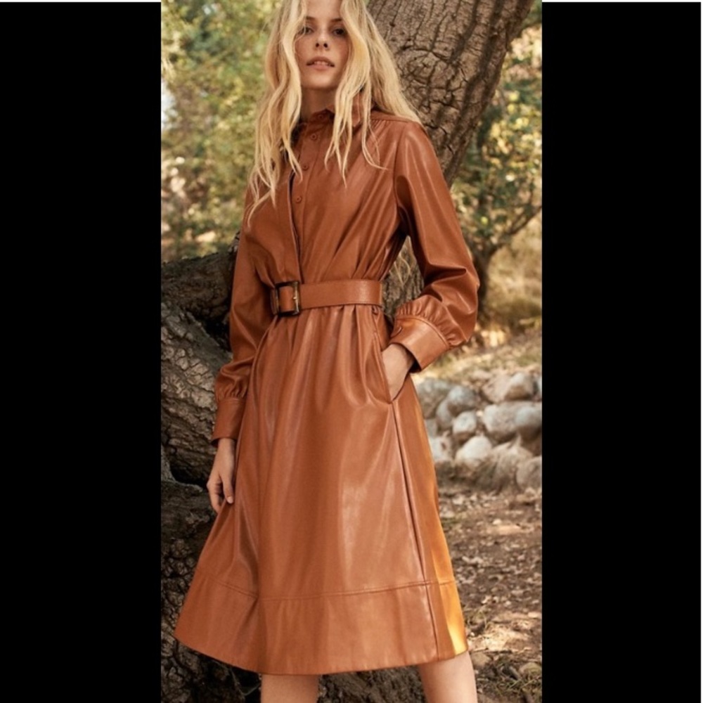NWT Anthropologie Tilley Faux Leather Midi Dress Size Small Petite